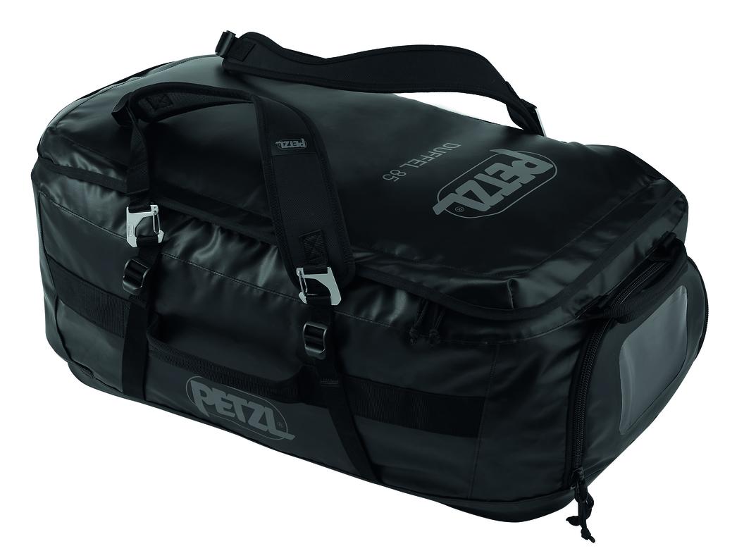 Mittelgroße Transporttasche mit 85l Volumen (schwarze Ausführung).